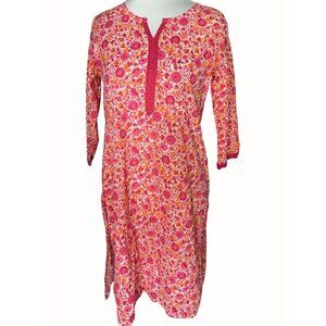 Avaasa Printed Floral Pink Vneck Quarter Sleeve Straight Kurta Medium